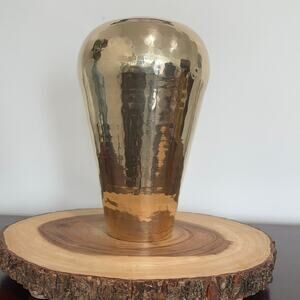 Vintage Hammered Brass Vase 9" Made in India Boho Home Decor Retro Flower Vase